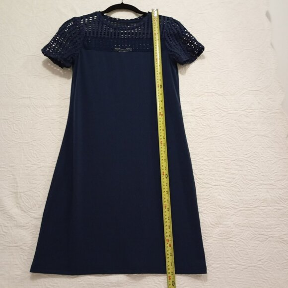 Michael Kors Womens XS Navy Dress With Mesh Yoke Short Sleeves Made In Vietnam - Picture 7 of 12